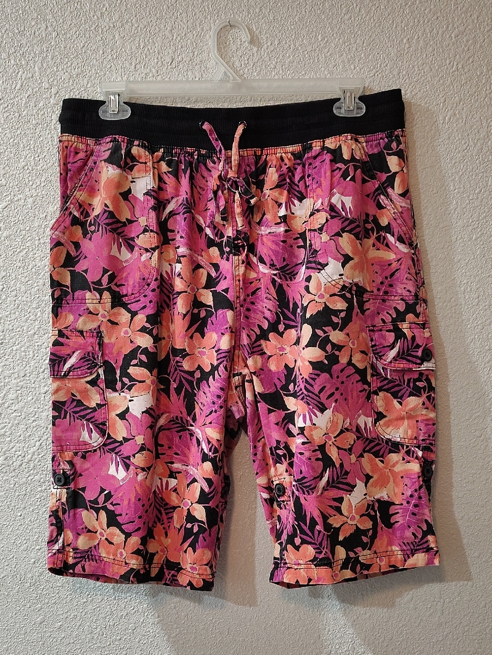 Woman Within Floral Cargo Shorts in Pink & Peach,  Plus Size 16,  Floral Shorts